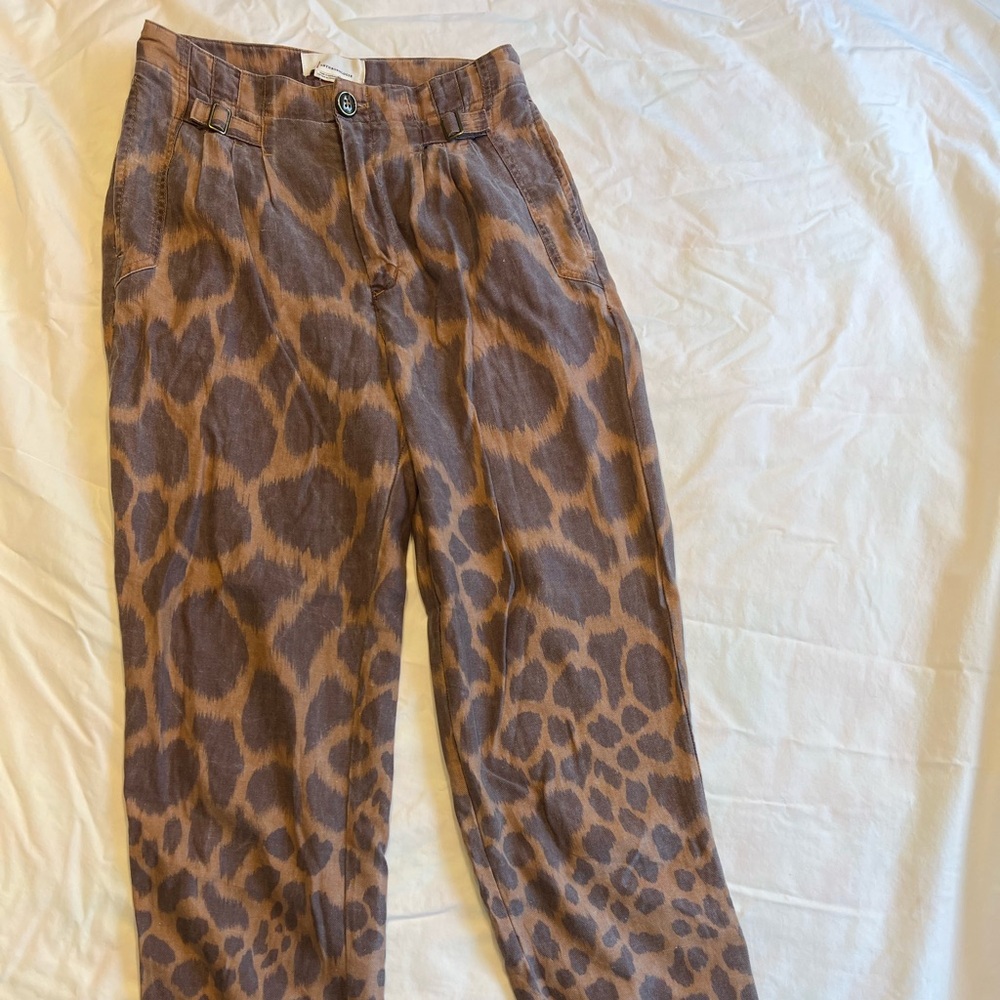 Anthropologie Brown Leopard Print Cropped Pants